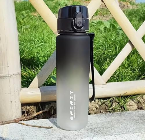 Generisch Gourde sportive avec dégradé de couleur, 650 ml, sans BPA, fermeture à une main, noir/gris (noir, blanc)