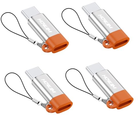 HOWJIM 8-Pin auf USB C Adapter 4 Stück,27W PD Schnellladung für Phone 17 18 | Datenübertragung,8-Pin Buchse auf USB C Stecker für Phone 15 16 Pad Pro Android,Anti-Lost Loop,Nicht für Kopfhörer/OTG Silber