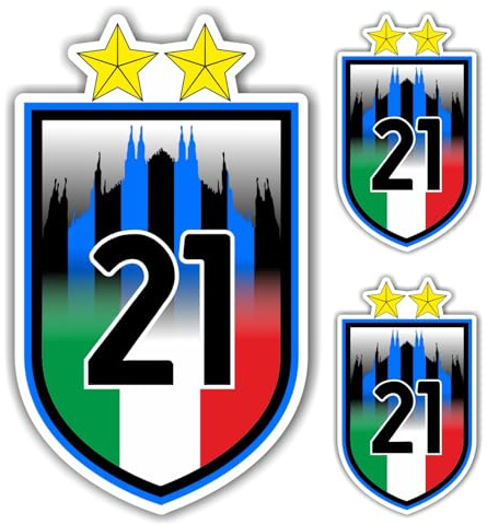 Adesivo Scudetto 21 (2024/25) mod. 1 sagomato compatibile con Inter Milano Seconda stella (2 ADESIVI DA 10 cm. OMAGGIO inclusi nel pacco) cm. 21
