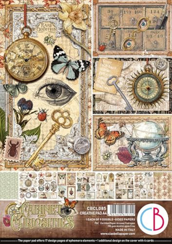 Ciao Bella Papier-Set Cabinet of Curiosities A4 9 Blatt Motivpapier für Scrapbooking Grußkarten Geschenkverpackungen DIY Projekte