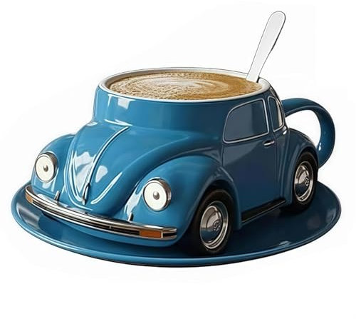 Kaffeetasse in Käferform – Handgefertigte Kaferform Geformte Kaffetasse Für Auto-Fans, Originelles Geschenk in Grün, Deko Für Büro & Zuhause (Blau)