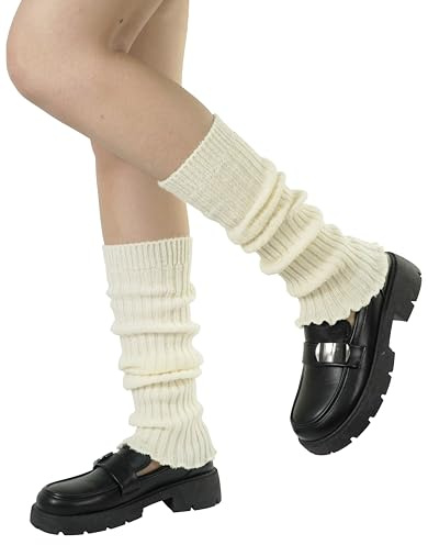 BomKinta Leg Warmers for Women - Soft Fashion Knit Calf Accessories Gifts - Cute 80s Ruffle Leg Sleeves for Party Yoga Beige