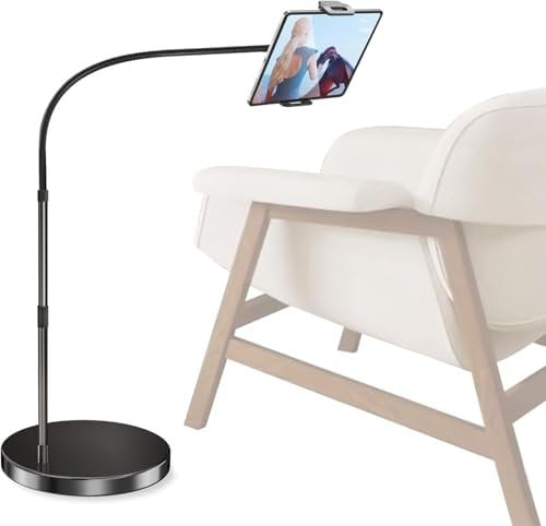 elitehood Aluminum iPad Stand for Bed, 6.4kg Stable Base & Height Adjustable Tablet Floor Stand, Gooseneck Tablet Holder Stand for Bed, Compatible with All 4.7-13in Devices