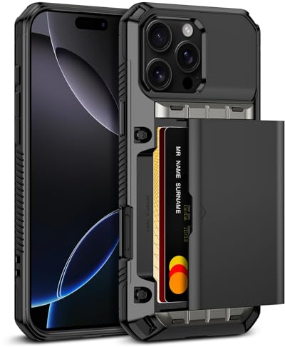 Vunake for iPhone 16 Pro Max Case with Card Holder Shockproof Protective | Max 4 Cards,Military Drop Protection,Slim Shockproof Dual Layer Protection,Hard PC+TPU Hybrid Raised Camera edges,Gun