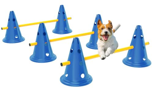 PawHut Agility Set Hunde 3-teiliges Agility Ausrüstung 6 Kegel Blau | 3 Höhenverstellbar Hürden, Tragetasche, Trainingsset Trainingszubehör, für Hundetraining