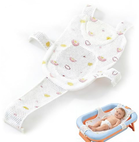 ARYIMYDP Baby Badeauflage, Badewannensitz für Neugeborene und Babys, Sicherer Badeeinsatz mit 5 Verstellriemen, Anti-Rutsch Netz & Weicher Baumwolle, Einfache Montage