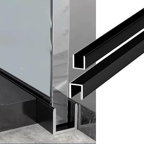 2Pcs 39.5”Aluminum Shower Door U Channel, Frameless Fixed Glass Panel Bottom Base Track, Bathroom Threshold Edge Trim Rail for 6-12mm Thick Glass(Black,13/32in(10mm))