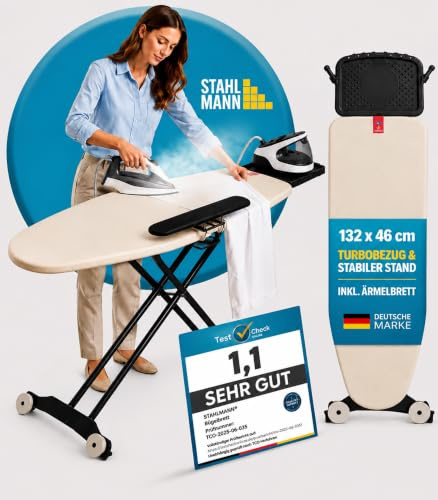 STAHLMANN® Premium Bügelbrett für Dampfbügelstation [132 × 46 cm]