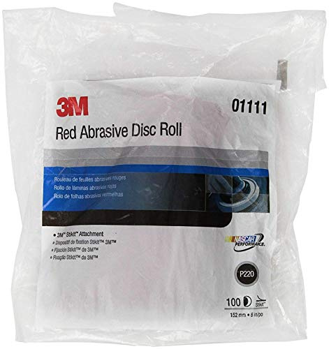 3M Stikit rote Schleifscheiben, 01111, ohne Loch, 15,2 cm, Körnung 220+, 100 Stück, für Auto-Schleifen, Primerschleifen, E-Coat-Schleifen