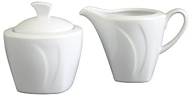 CreaTable, 13163, Serie Celebration weiss, 2-teiliges Geschirrset, Milch und Zucker Set aus Porzellan, spülmaschinen- und mikrowellengeeignet, Made in Europe