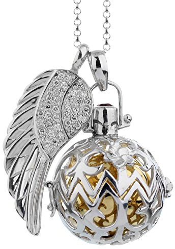 Nenalina Silber Halskette mit Engelsflüsterer Anhänger inkl. Klangkugel und Engel Flügel Anhänger | Damen Collier mit Schmuck- und Kettenanhänger | Länge 80cm | 925 Sterling Silber| EFS-009