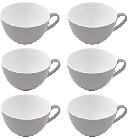 Ritzenhoff & Breker Doppio Kaffeetassen, 6er Set, Kaffee Obertassen mit farbigem Rand, Teetassen für buntes Mix & Match, Porzellan, Grau, 200 ml, 576887