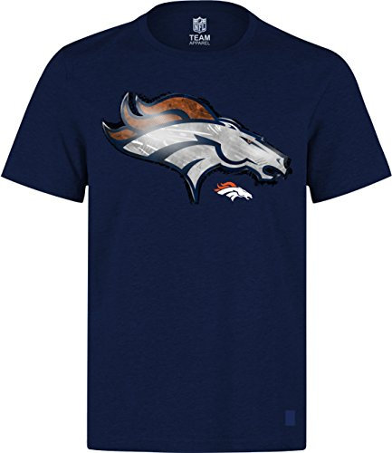 NFL Football T-Shirt Denver Broncos Navy Line to Gain in L (Large)