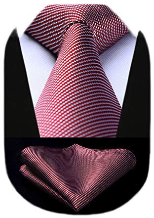 HISDERN Krawatte Rot-Weiss Herren Krawatten mit Einstecktuch Hochzeit Elegant Krawatte & Taschentuch Set Business