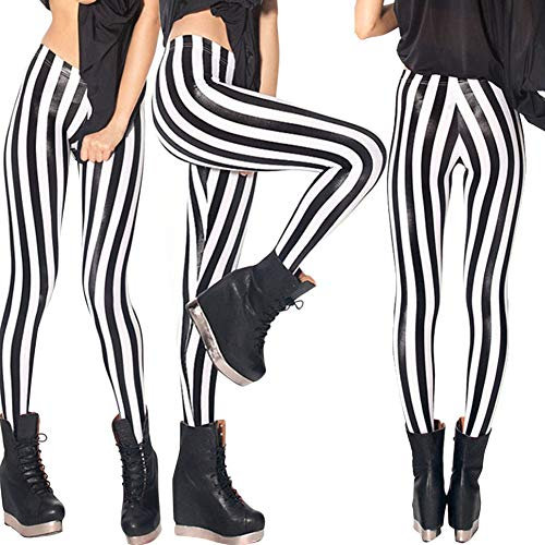 FYMNSI Damen Leggings Vertikal Gestreift Stretch Strumpfhose Leggins Streifen Lange Hosen Dünne Dehnbar Schlank Hüfthose Yoga Lauf Fitness Workout Freizeit Hose Weiß XXL