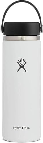 Hydro Flask - Wide Mouth - Botella de Agua 591 ml (20 oz) - Acero Inoxidable con Aislamiento al Vacío y Tapa a Prueba de Fugas y Revestimiento en Polvo - Wide Mouth - White