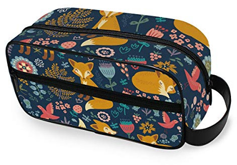 Hunihuni Trousse de toilette avec motif animal, renard, fleur, trousse de toilette pour femme et homme