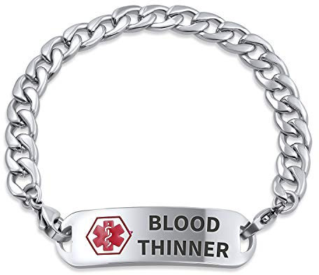 Bling Jewelry Blutverdünner-Identifikationsmedizinisches Id-Miami-Cuban-Link-Armband Für Männer, 8,5 Zoll, Edelstahl, Individuell Graviert