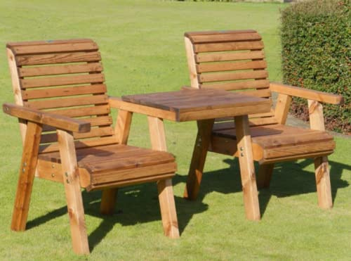 TouCan Hammocks 2 Seater Love Seat Handmade Wooden Chairs Garden Chair Set Rustic Companion Seats Chunky with Tray Table