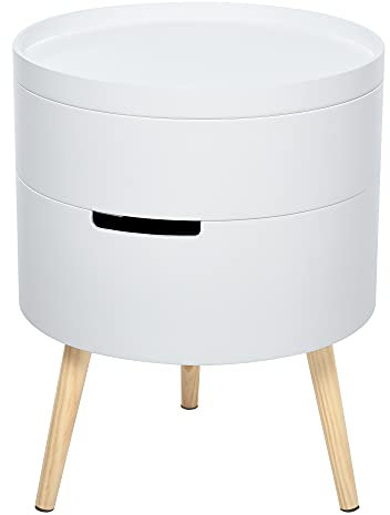 HOMCOM Nachttisch rund Beistelltisch Sofatisch mit 2 Stauräume Couchtisch frei kombinierbar Wohnzimmer Holz Weiß Ø38 x 48,3 cm