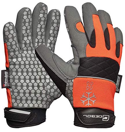 Gebol Master Thermo, Arbeitshandschuhe Winter mit Nässeschutz-Membran & kälteisolierendem Futter, Handschuhe Herren für Bau & Garten, Schutzhandschuhe in Leder-Optik, Gr. L (Gr. 9), Orange/Schwarz