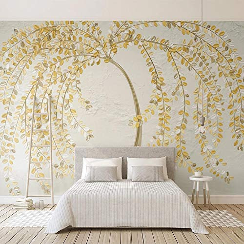 BYSQX Papier Peint 3D Effet Or Plante Arbre Relief Moderne Papier Peint Intissé Décoration Murale Xxl Poster Tableaux Muraux Tapisserie Trompe L'Oeil Poster Murales 300X210Cm