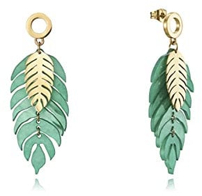 Pendientes Viceroy Chic con IP dorado forma dos hojas, una en resina verde y otra pequeña dorado