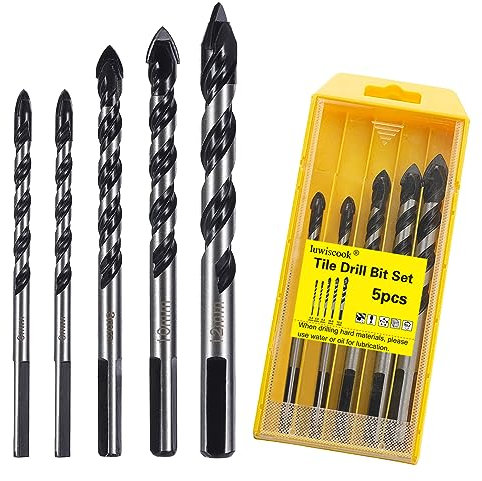luwiscook 5PCS Multi-Material Fliesen Bohrer Set, Mauerwerk Bohrer für Fliesen, Beton, Ziegel, Glas und Kunststoff Wolframkarbid Spitze, Industrielle Stärke Bohrer Hartmetall-Bits Set (6 6 8 10 12mm)