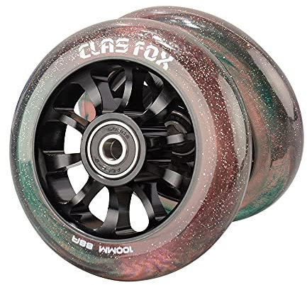 CLAS FOX Pro Stunt Roller Scooter Räder 100mm Ein Paar mit ABEC-9 Kugellager CNC Metallkern (2 stücke) (transparent braun)