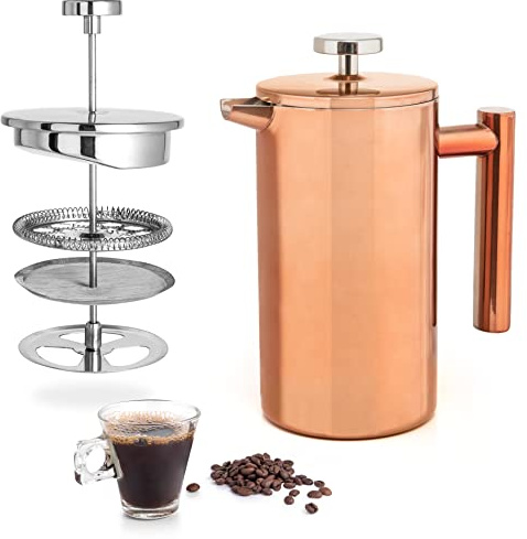 Mixpresso Stainless Steel French Press Coffee Maker 27 Oz 800L Double Wall Metal Insulation Coffee Press & Tea Brewer Easy Clean & Easy Press, Strong Quality Coffee Press, Bronze
