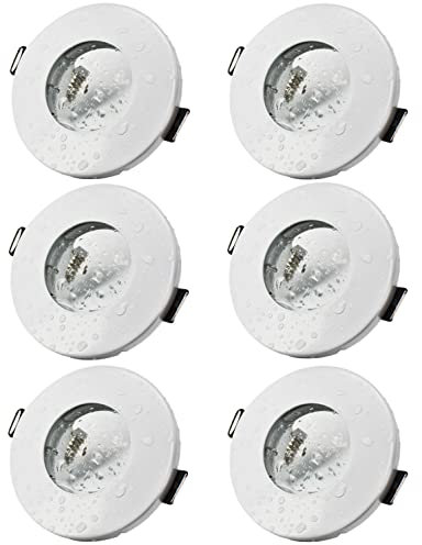Allesgute 6er Set Einbaurahmen GU10 Feuchtraum Einbaustrahler Rahmen IP44 Rund Weiß 230V für Bad & Küche inkl. GU10 Fassung für LED oder Halogen(ohne Leuchtmittel)