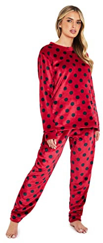 CityComfort Pigiama Donna Invernale Pile a Manica Lunga Pigiamone Felpato Due Pezzi (XL, Rosso)