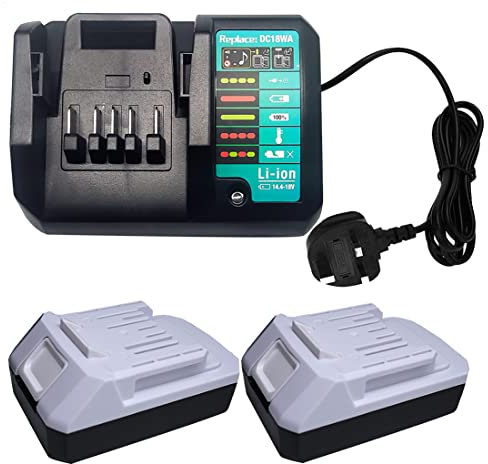 GOLEMON® 2PCS BL1813G 2,0Ah Battery and DC18WA Charger Replace for Makita Batteries BL1820G BL1811G G-Series for Impact Driver DF457D JV183D HP457D CL183D TD127D UR180D UH522D