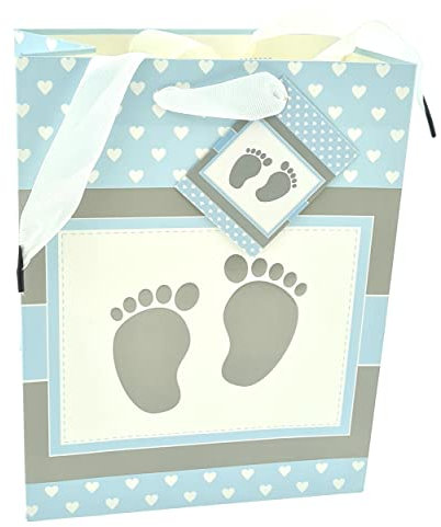 WBWT Premium Geschenk-Tasche Junge blau Baby-Füße, 23x18x10cm, sehr stabil, zur Geburt Taufe Schwangerschaft Fotos, Geschenk-Verpackung Geschenk-Tüte