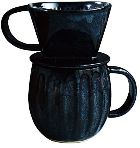Asayu Japan Set di Tazza e Filtro Caffè Pour Over, Porta Filtri di Carta a Lenta Preparazione con 3 Fori per Caffè e Tè Caldi - Fatto in Giappone (Navy Blu Scuro, Set 2 Pezzi)