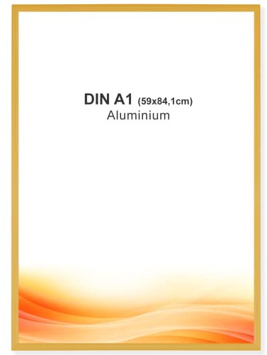 RAWWEST.BIS Alu Bilderrahmen 59,4x84,1cm DIN A1 Plakatrahmen Alurahmen mit Plexi Rahmen aus Aluminium für Bilder Poster Fotos und für Puzzle, Posterrahmen Fotorahmen, Gold