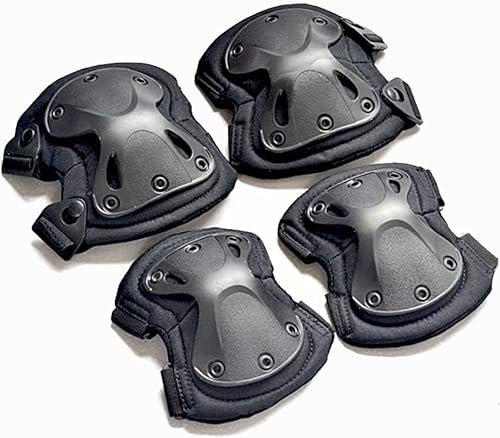 Genérico Coderas y rodilleras tácticas negras para airsoft ajustables con clip y tela de gancho a cualquier tamaño. Protecciones para deportes al aire libre, tácticas, militares, airsoft y paintball