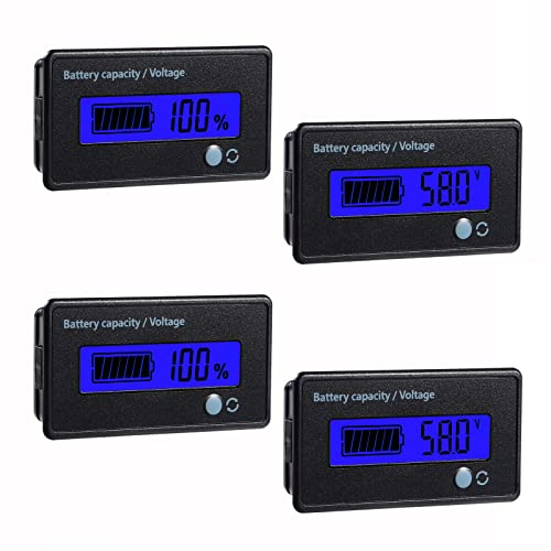 AEDIKO 2pcs LCD Battery Capacity Monitor Gauge Meter Lithium Battery Capacity Tester Voltage Meter Monitor Blue Backlit for Vehicle Battery Blue