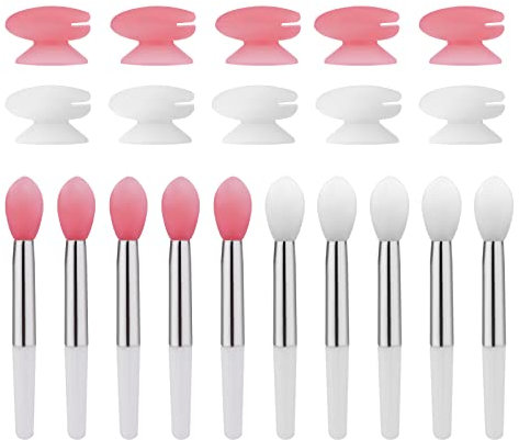 Silikon Lippenpinsel mit Kappe, 10 Stück Lippenpinsel Silikon für Lippenstifte und 10 Stück Abdeckungen Wiederverwendbar Lippenapplikatoren für Lipgloss Lippenbalsam Make-up (2 Farben)