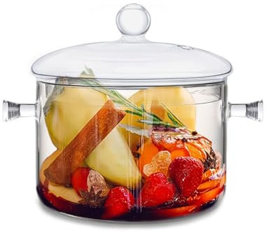 1.5L Glas Topf Glaspfanne Schmorpfanne mit Abgedecktem Deckel für kochen Glaskochtopf Suppentopf Transparent Hitzebeständig Hohe Borosilikatglas Schüssel Glas Kochtopf