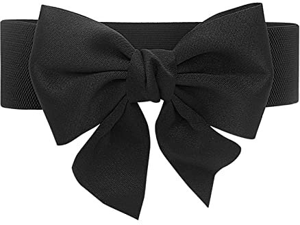 Tenorbass Damen Bowknot Breiten Gürtel, elastische Vintage große Schleife Gürtel für Kleider Mädchen niedlich Taille Gürtel für Weihnachten Party Adorable Dress Accessoire (Black Waist Belt)