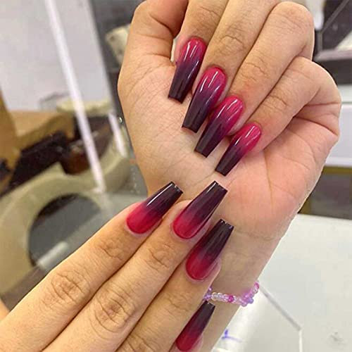 Allereya Lot de 24 faux ongles en acrylique pour femmes et filles - Noir et rouge