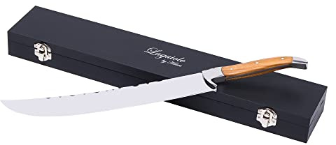 LUVCOSY Champagne Saber with Gift Box, Laguiole Style Champagne Sword with Olive Wood Handle, Stainless Steel Blade Sabrage Sword, Wine Bottle Opener for Christmas Wedding (13.7'')