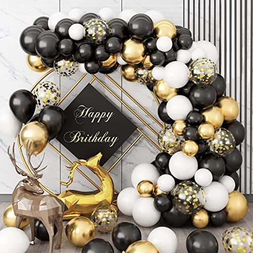 Luftballon Girlande Schwarz Gold, 120 Stück Ballon Girlande Schwarz Gold, Luftballons Geburtstag Party Deko mit Metallic Konfetti Ballons für Baby Shower, Babyparty, Hochzeit, Brautparty
