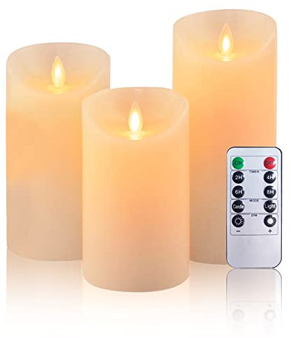 AiiBowy Led Kerzen [3er Set] Flammenlose Kerze Echtwachs Flackernde Dimmbar mit Fernbedienung Weihnachtskerzen LED Flammen 4/5/6” Tischdeko, Wohnzimmer, Weihnachten, Hochzeit, Party （Weiß）