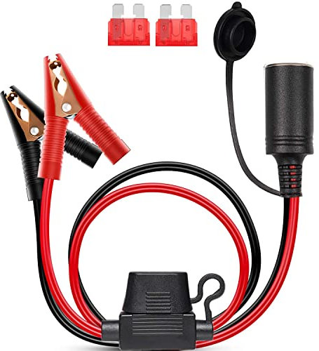 VISSQH 12V/24V krokodilklemmen kfz steckdose,zigarettenanzünder batterieklemme,12v dose mit kabel with 2x fuse protection for portable car battery, inverter, compressor, starterkabel 2.0 m