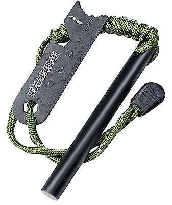 Survival Tool Fire Starter,Ferro Rod Fire Starter Kit & Backpacking Multitool,Flint and Steel,Fire starter Survival,Fire Steel (Red-Fire, Length:3.15(8cm). Diameter: 1/3(8mm))