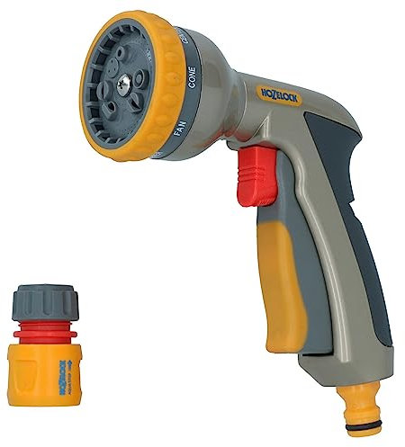 Hozelock Multi Plus Spray Gun Water Hose Pipe 8 Function Metal & Aquastop