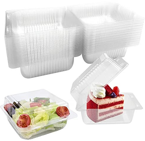 Heteli 100Pcs Cake Slice Boxes Individual Cupcake Boxes Single Cake Boxes for Cake Portions, Reusable Dessert Containers Clear Plastic Food Boxes for Muffin, Pastry, Salad, Cakes and Sandwich(Square)