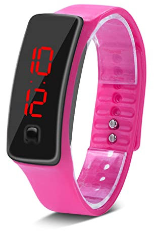 Montre Numérique LED pour Femme, Bracelet en Silicone, Montre de Sport Numérique, Cadran 12 Heures, Affichage électronique, Montre-Bracelet pour Homme, Femme, Adolescent, étudiant. (Rose)